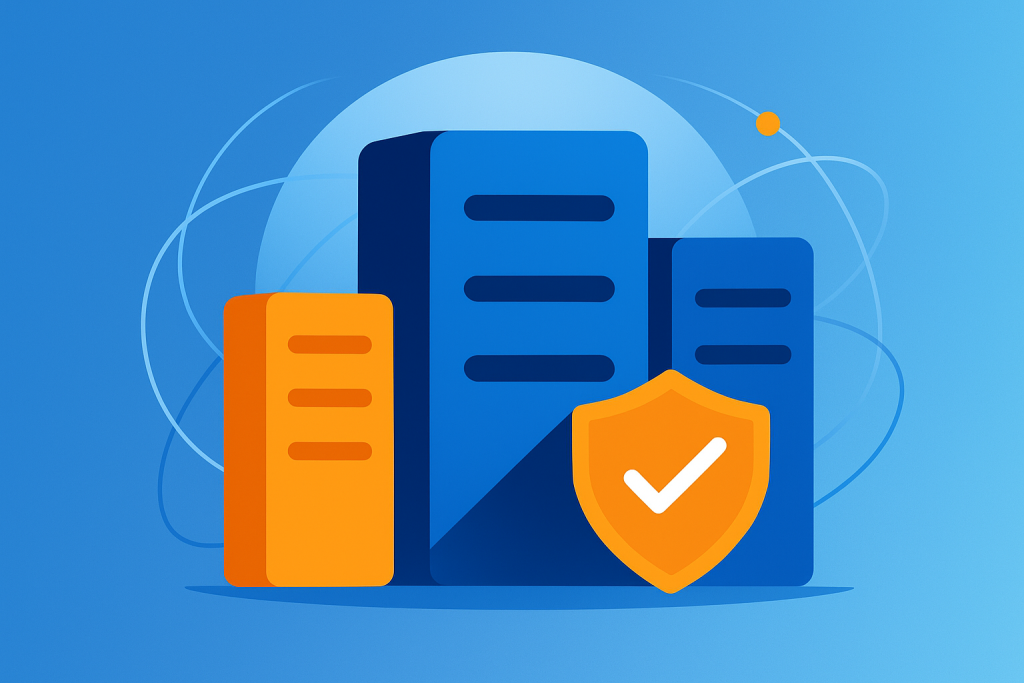 Illustration representing web hosting with NVMe and LiteSpeed for speed, security, and reliability
